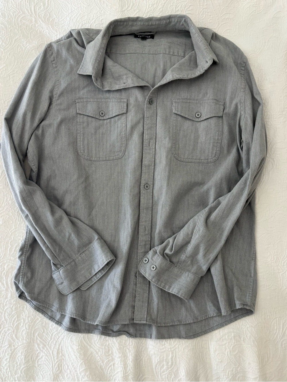 Express Men's Gray Button-Up Shirt Long Sleeve